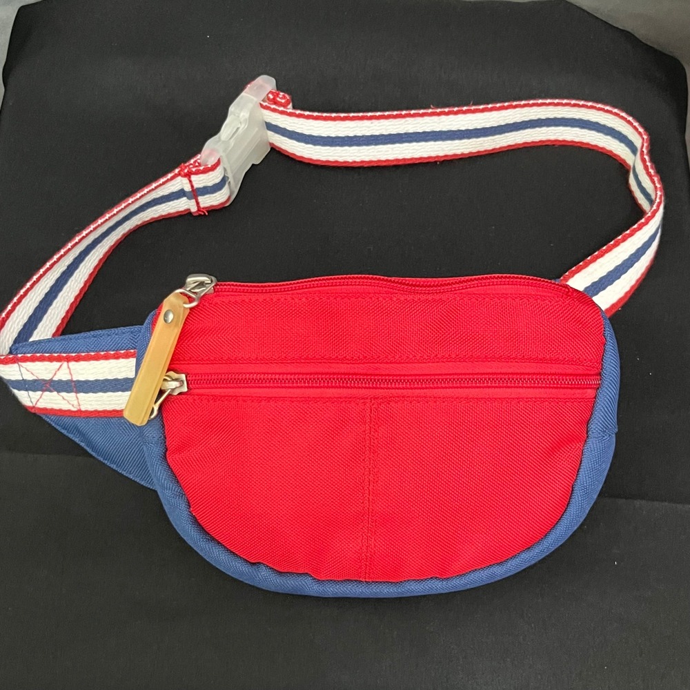 Pottery Barn Kids Patriotic Red Blue Striped Strap Fanny Pack Belt Bag Canvas